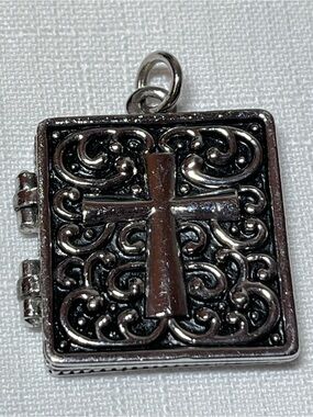 Vintage Silver-Tone Cross Pendant - Black Accents